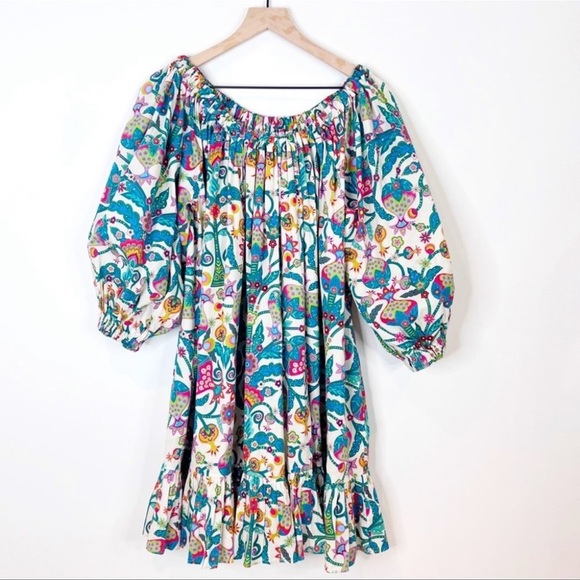 LA Double J Paloma Mini Dress in Tree of Life Bianco Print Size Medium - Picture 6 of 13